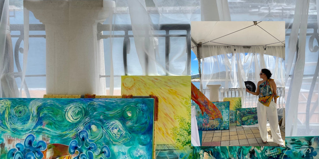 Buscando Vida en el Coral, obra de arte, acrílico sobre lienzo, Fabiola De Ford, Costa Rica
