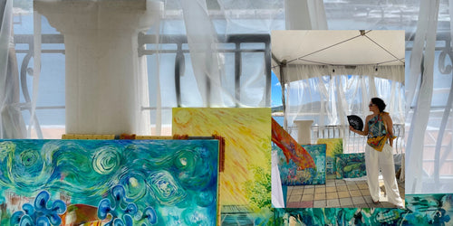 Buscando Vida en el Coral, obra de arte, acrílico sobre lienzo, Fabiola De Ford, Costa Rica