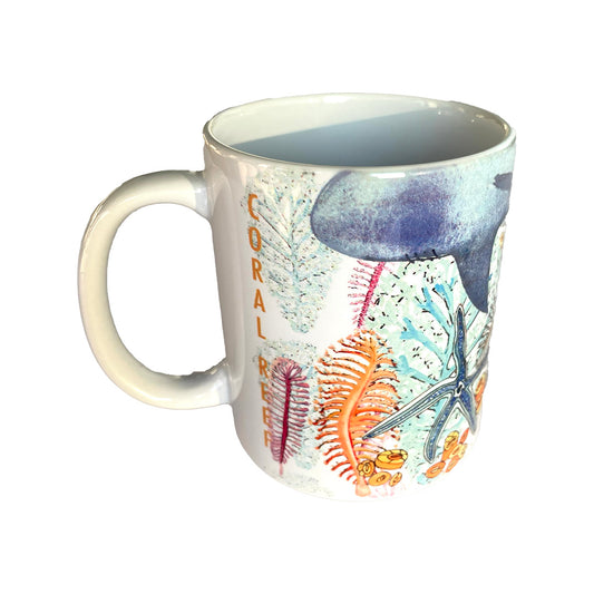 Taza Arrecife Coralino 11oz /regalo día del padre, día de la madre, taza cerámica, impresión arte de billete mil colones, arte y diseño nacional Costa Rica.