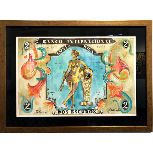 Fine art "Two Shields Banknote", Fabiola De Ford, 2019, acrylic on canvas. Costa Rica