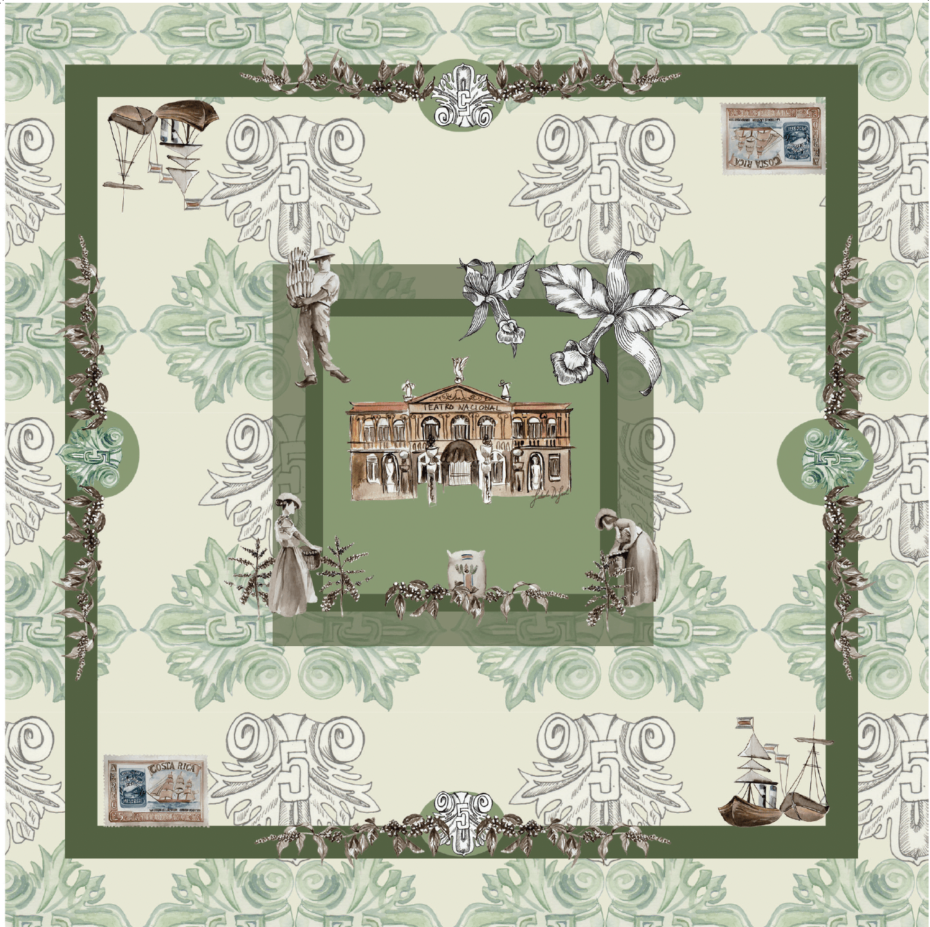Pañuelo Histórico 5 colones - verde II | Curated Gift