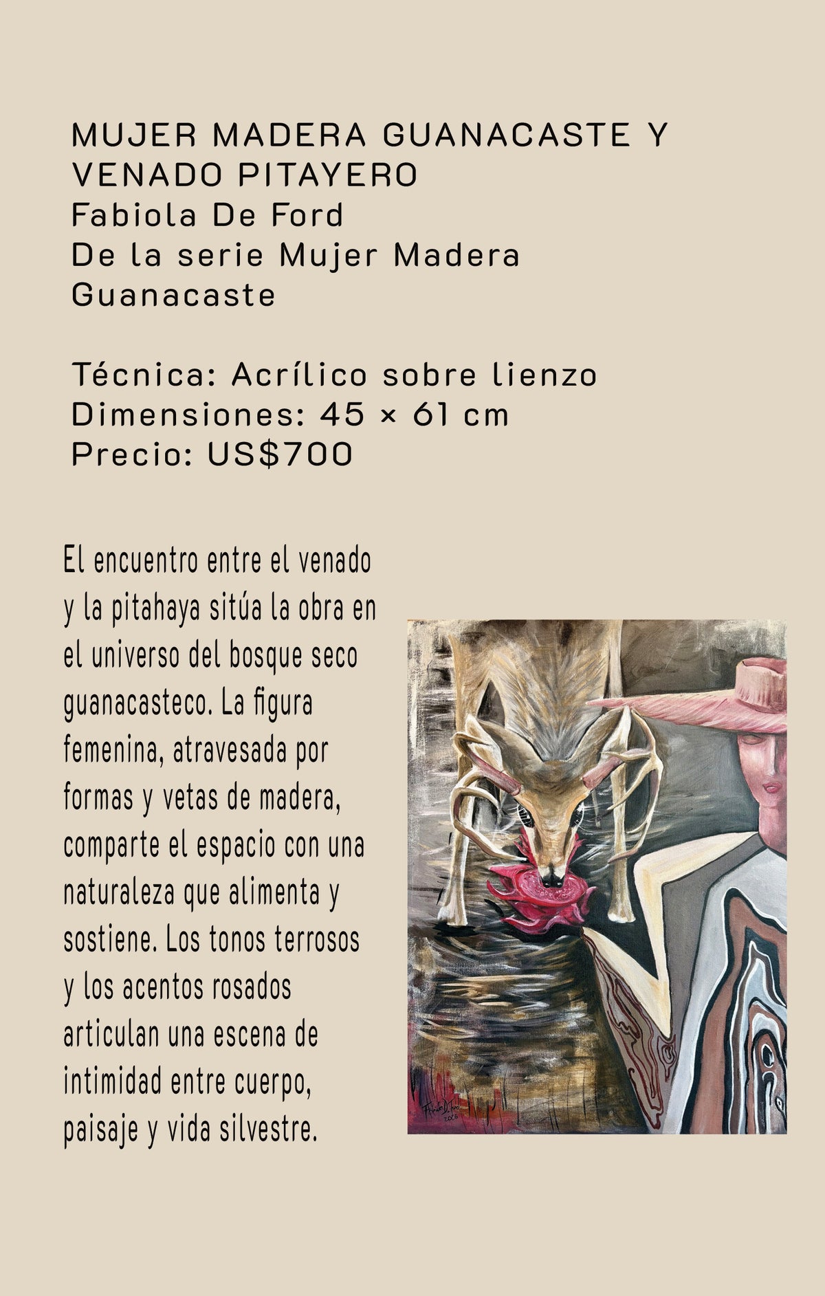 Obra: Mujer Madera Guanacaste  y Venado Pitayera