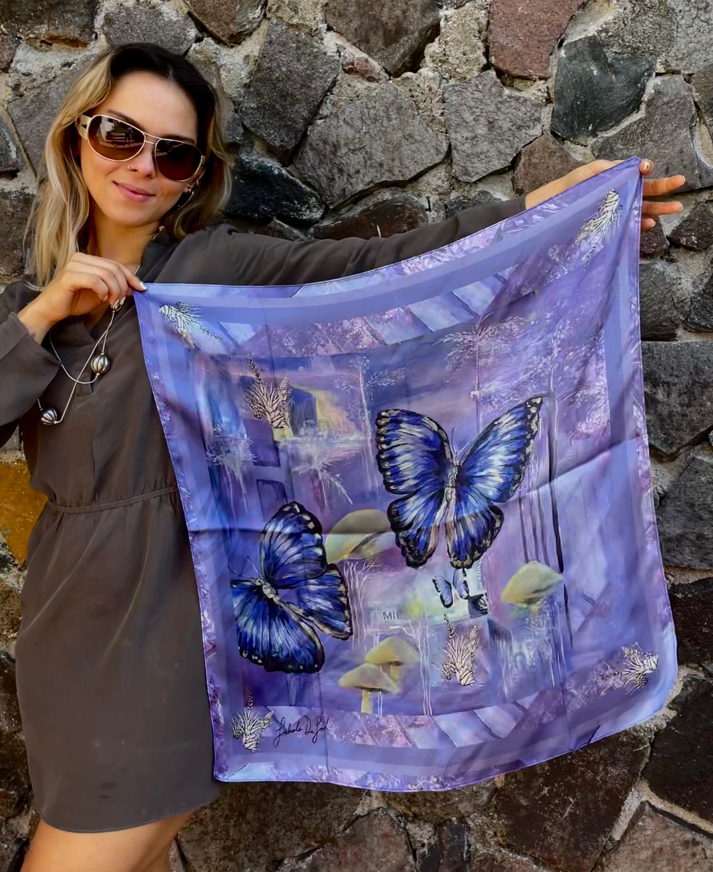 Women's silk scarf “Cloud Forest”, from the Eco-banknotes collection