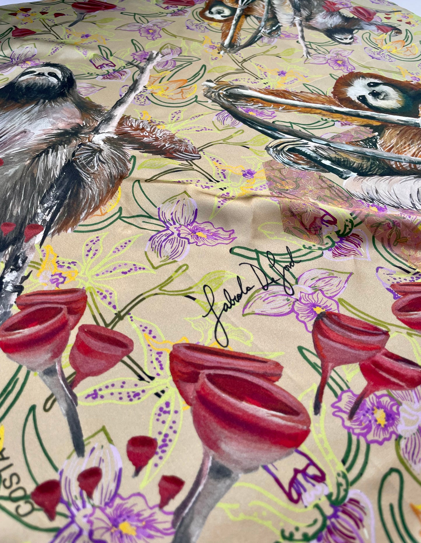 Women's silk scarf, “Orchids Rainforest”, large size. From the Eco-banknotes Collection