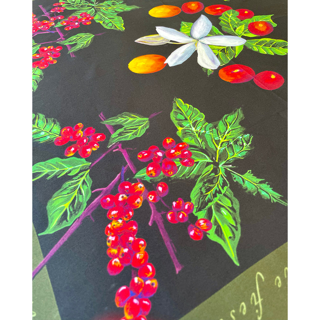 Women's silk scarf, "Coffee Growers Plantation", from the Coffee Nuances Collection