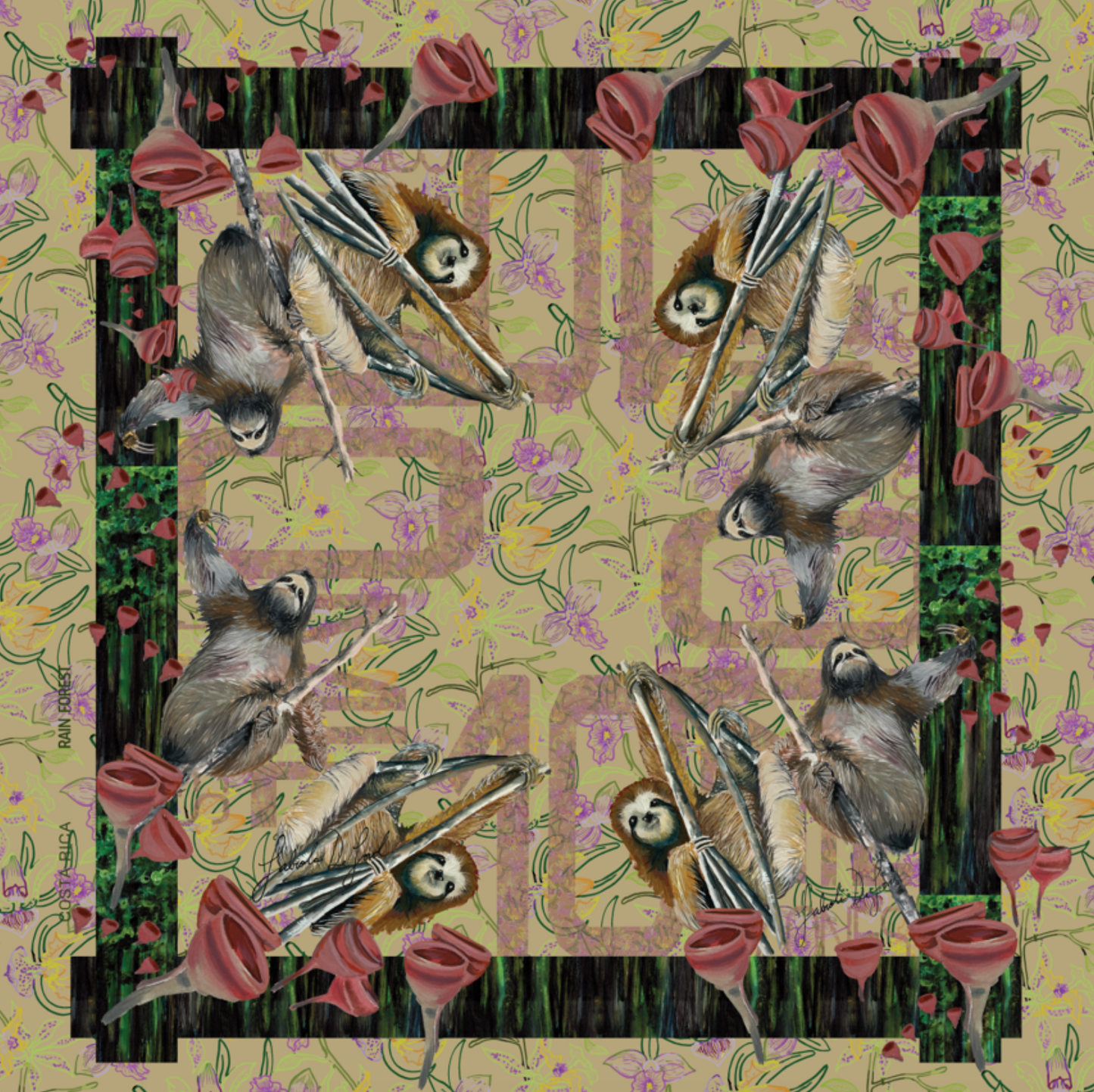 Women's silk scarf, “Orchids Rainforest”, large size. From the Eco-banknotes Collection