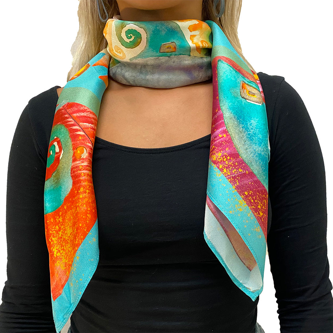 Women's silk scarf, "Chorotega Pottery Nuances", from the Golden Nuances collection