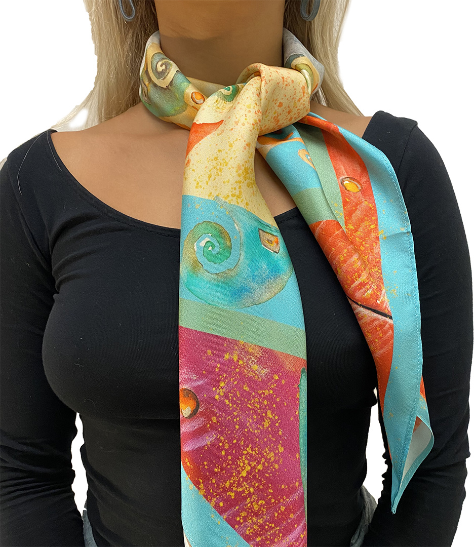 Women's silk scarf, "Chorotega Pottery Nuances", from the Golden Nuances collection