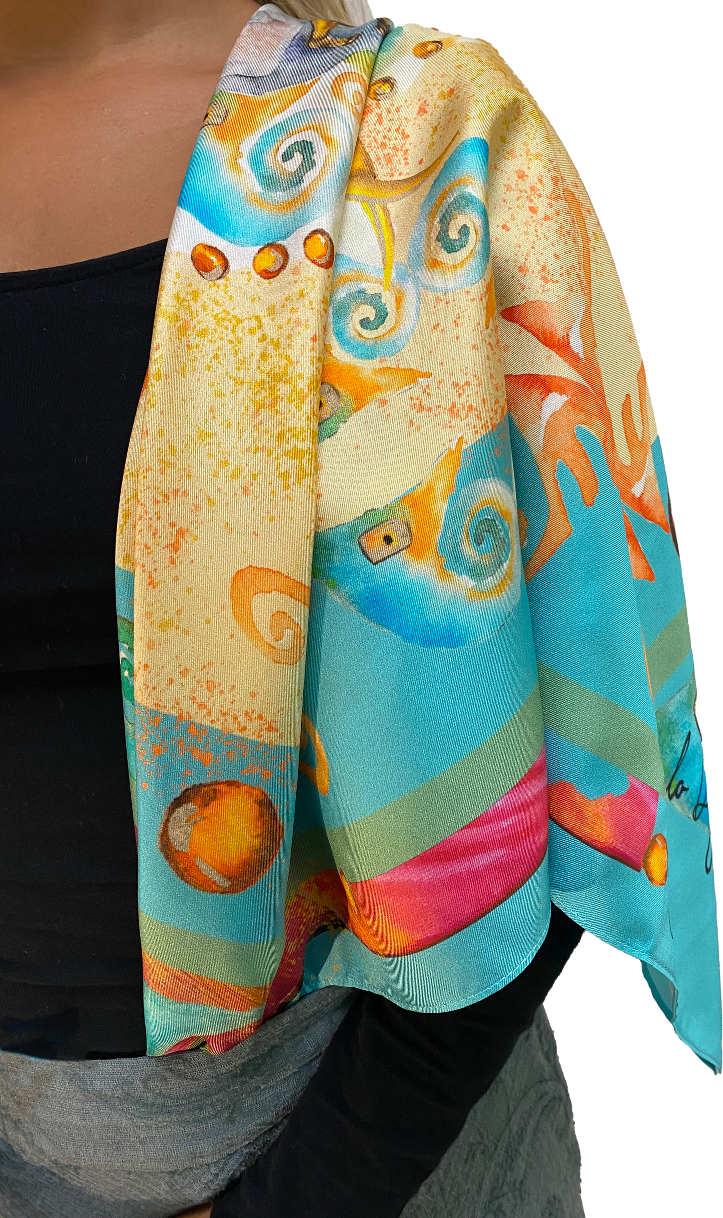 Women's silk scarf, "Chorotega Pottery Nuances", from the Golden Nuances collection